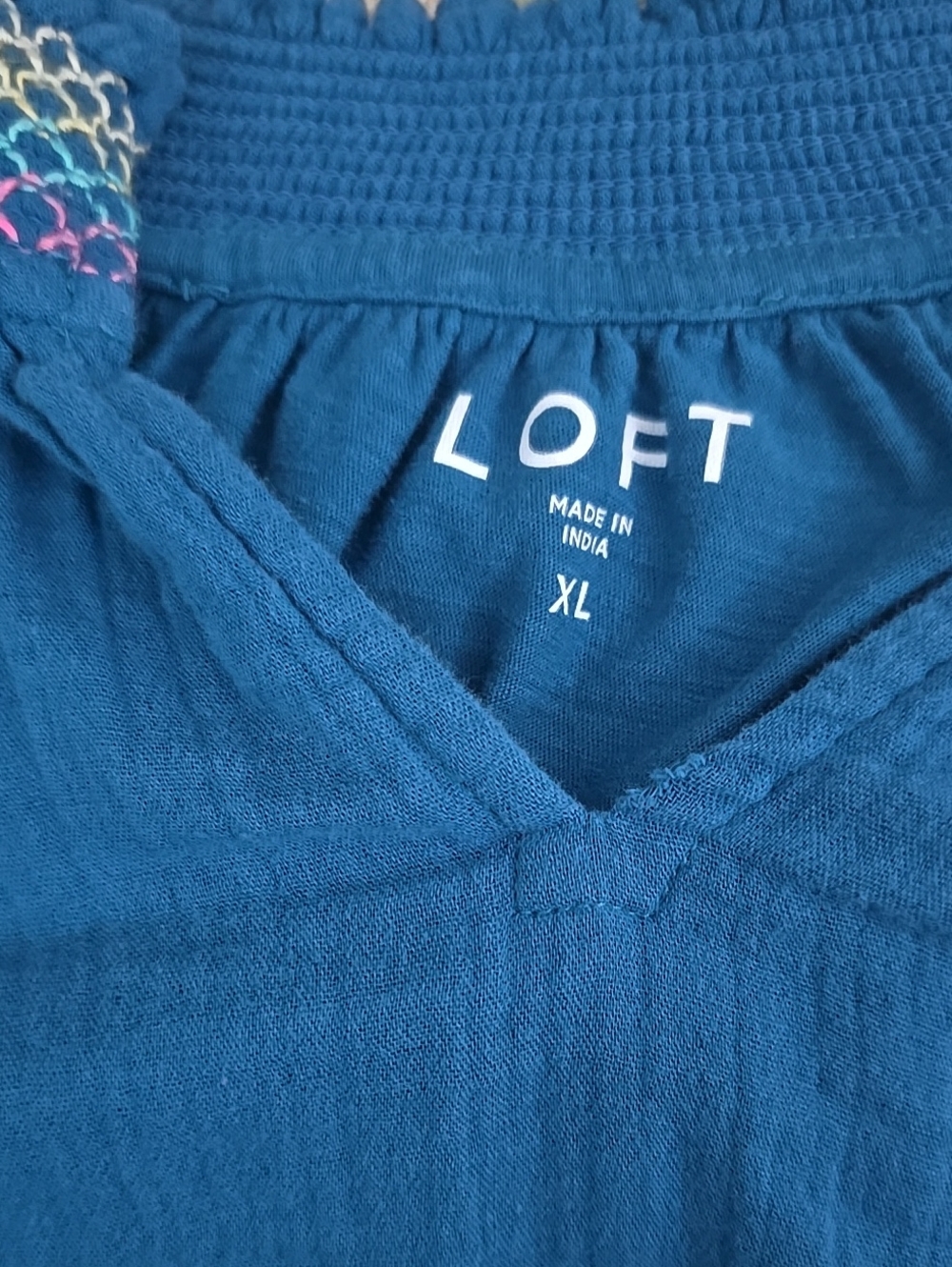 LOFT Teal Blue V-Neck Smocked Top